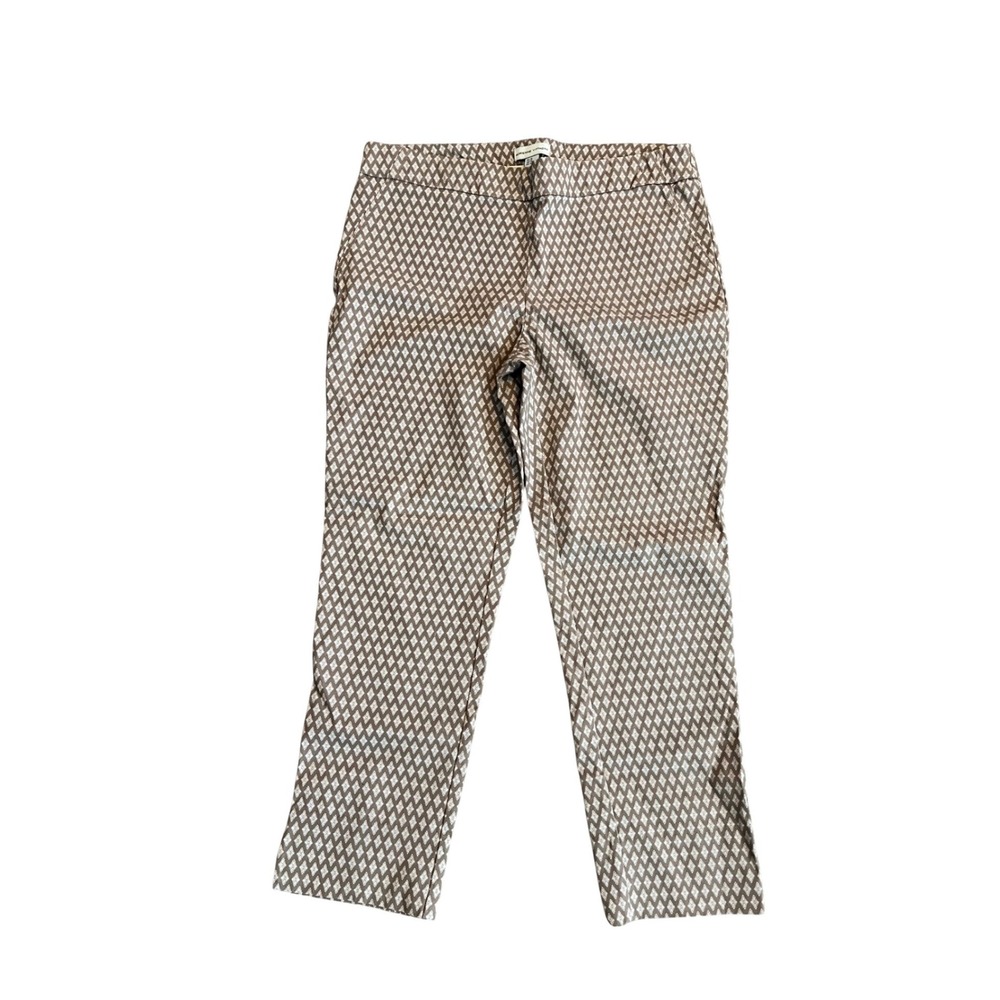 Adrienne Vittadini Womens Brown Geometric Diamond Print Ankle Pants Size 10